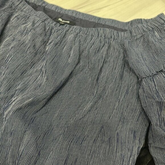 Madewell Women’s Navy Blue Pinstripe Off the Shoulder Bell Sleeve Dress Size 14 - Picture 8 of 8